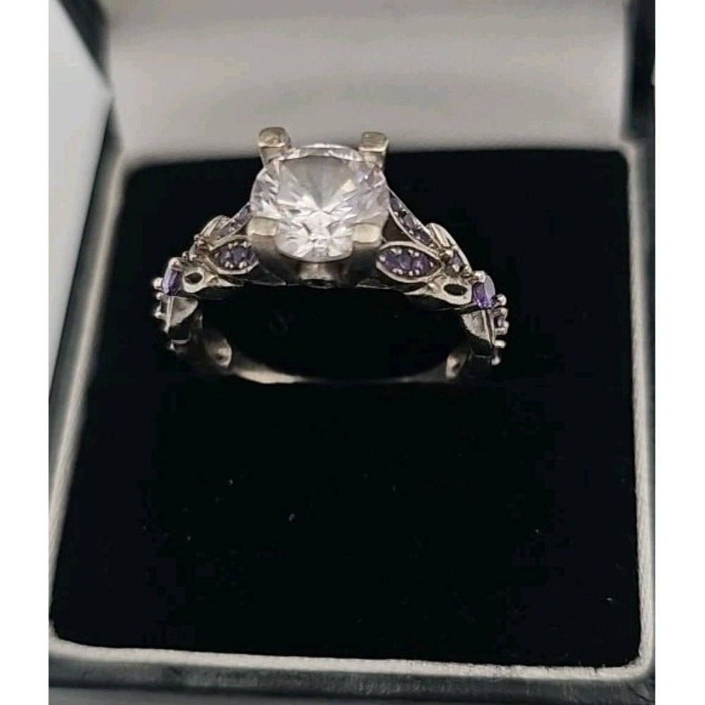 4.3 Ct Round White Moissanite Women Solitaire Engagement Ring S925 Size 7.5 Purp